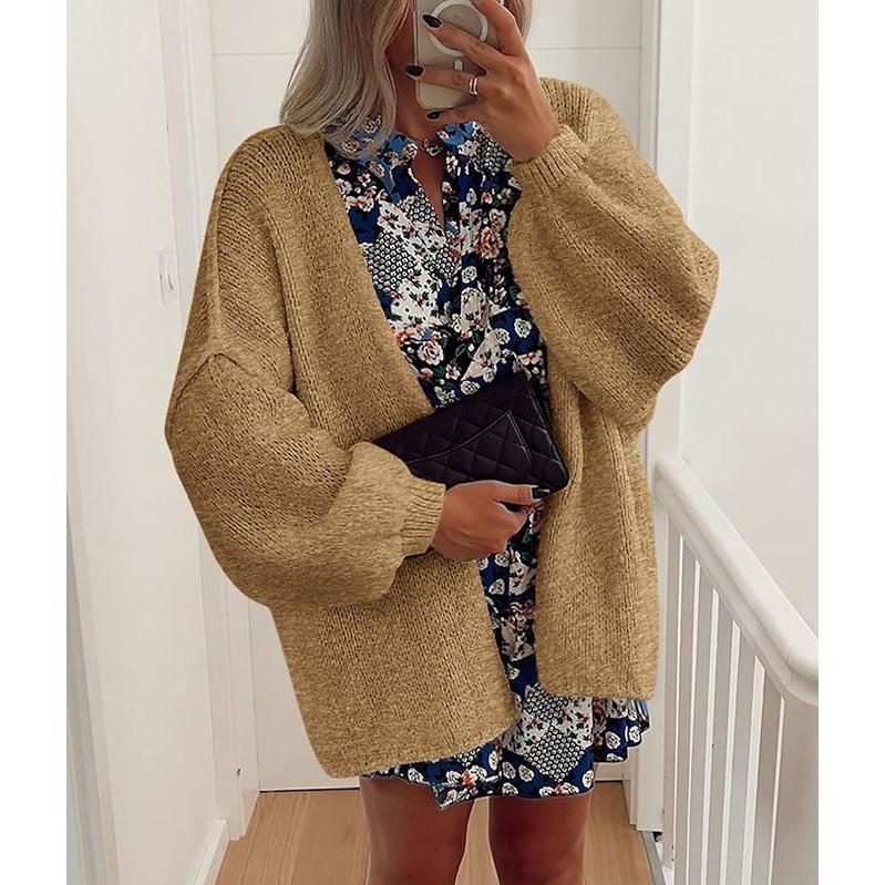 LunaComfy Oversized Cardigan with Fall Long Lantern Sleeve